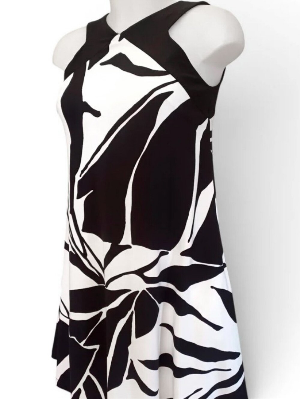 New Lauren by Ralph Lauren Women's Print Trapeze Jersey Dress 8 Black/Cream